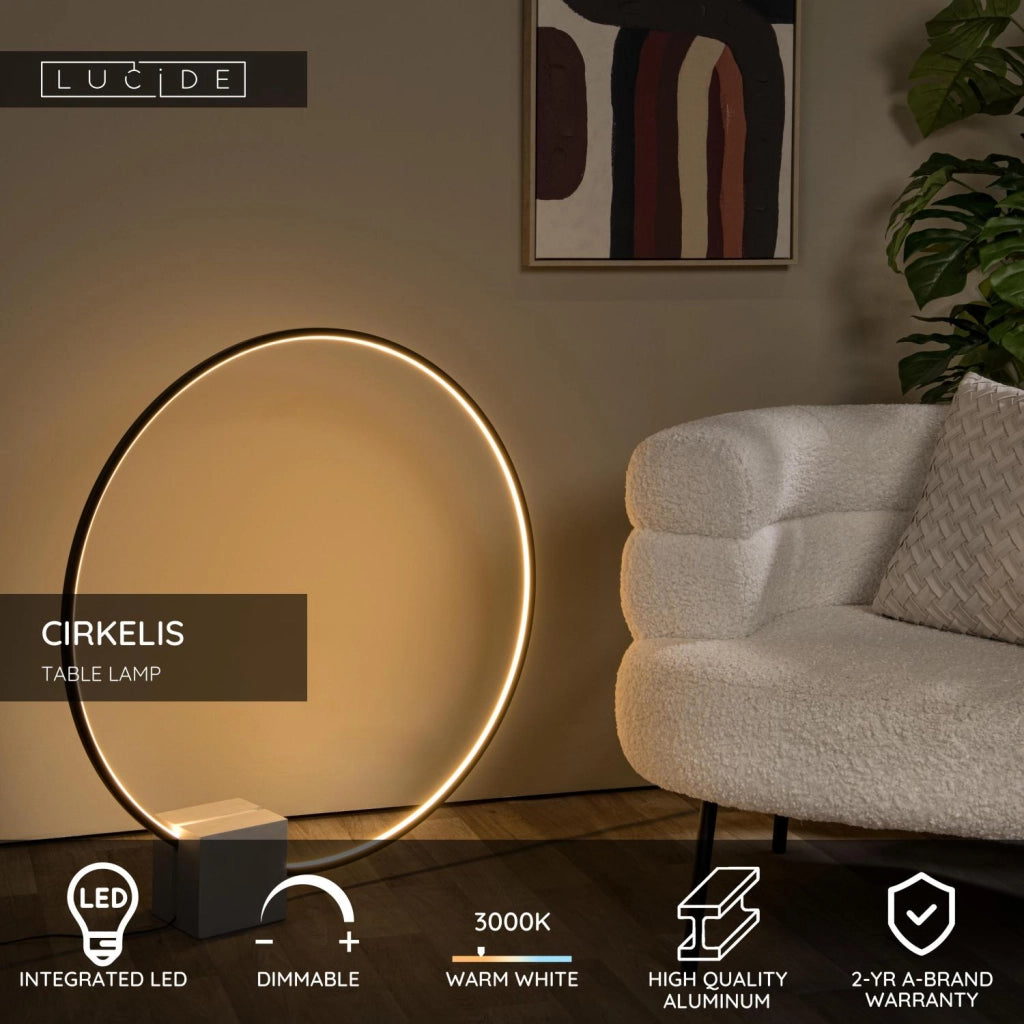 Lampada da tavolo LED ad anello CIRKELIS nera Lucide