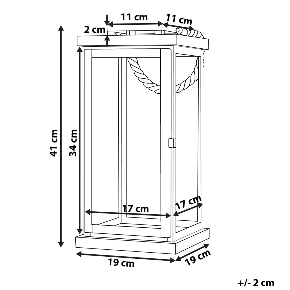 Lanterna in Legno Chiaro e Metallo Argentato H 41 cm Portacandele a Colonna con Manico in Corda