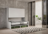 Letto Doppio A Scomparsa Kando Con Divano Bianco Frassino e Verde