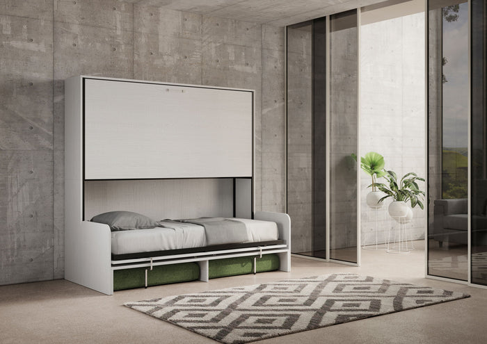 Letto Doppio A Scomparsa Kando Con Divano Bianco Frassino e Verde