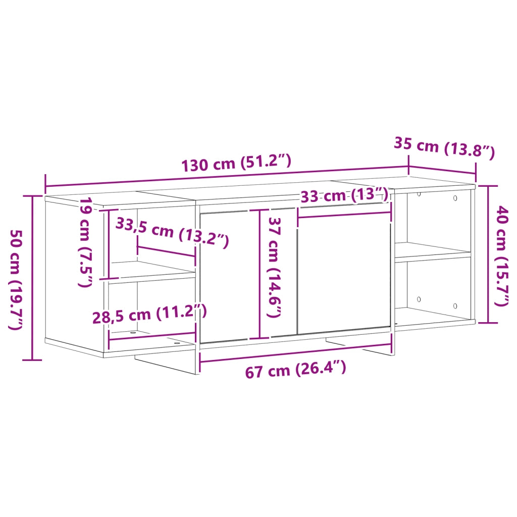 Supporto TV - Rovere Nero - 120x30x40.5 cm - Realizzato in Legno Ingegnerizzato