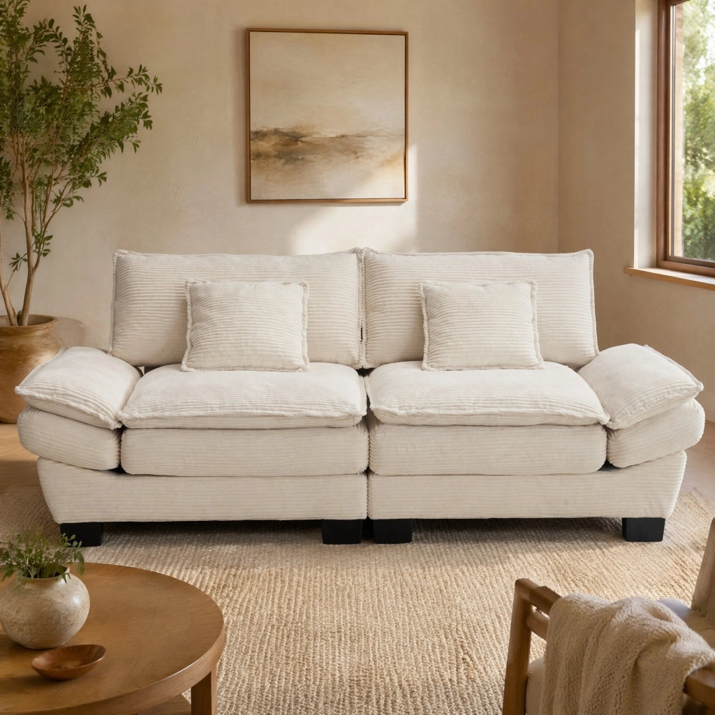 DIVANO 224x81x81 cm in velluto beige, 2 posti