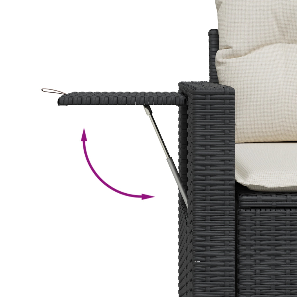 Set Divano da Giardino 11 Pezzi con Cuscini Nero Polirattan Acacia