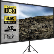 Schermo Proiettore da 228,6 cm 4K HD in Poliestere e Lega di Alluminio con Stativo di Alluminio Regolabile e Angolo di Vista di 160 Gradi per Cinema Casa, Sala di Riunione, ecc.