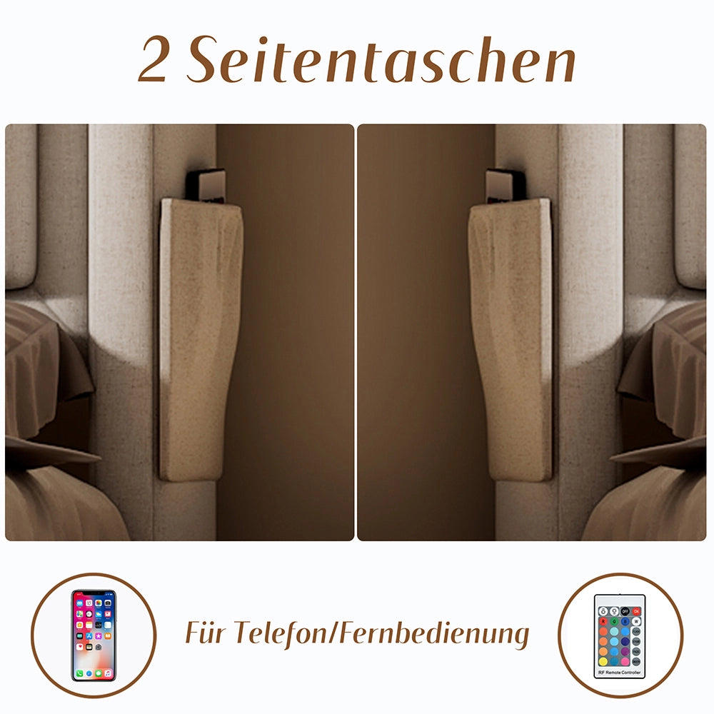 Letto a cassone per adulti 90x200 cm - Xylo - Testiera LED USB C, rete a doghe, Beige