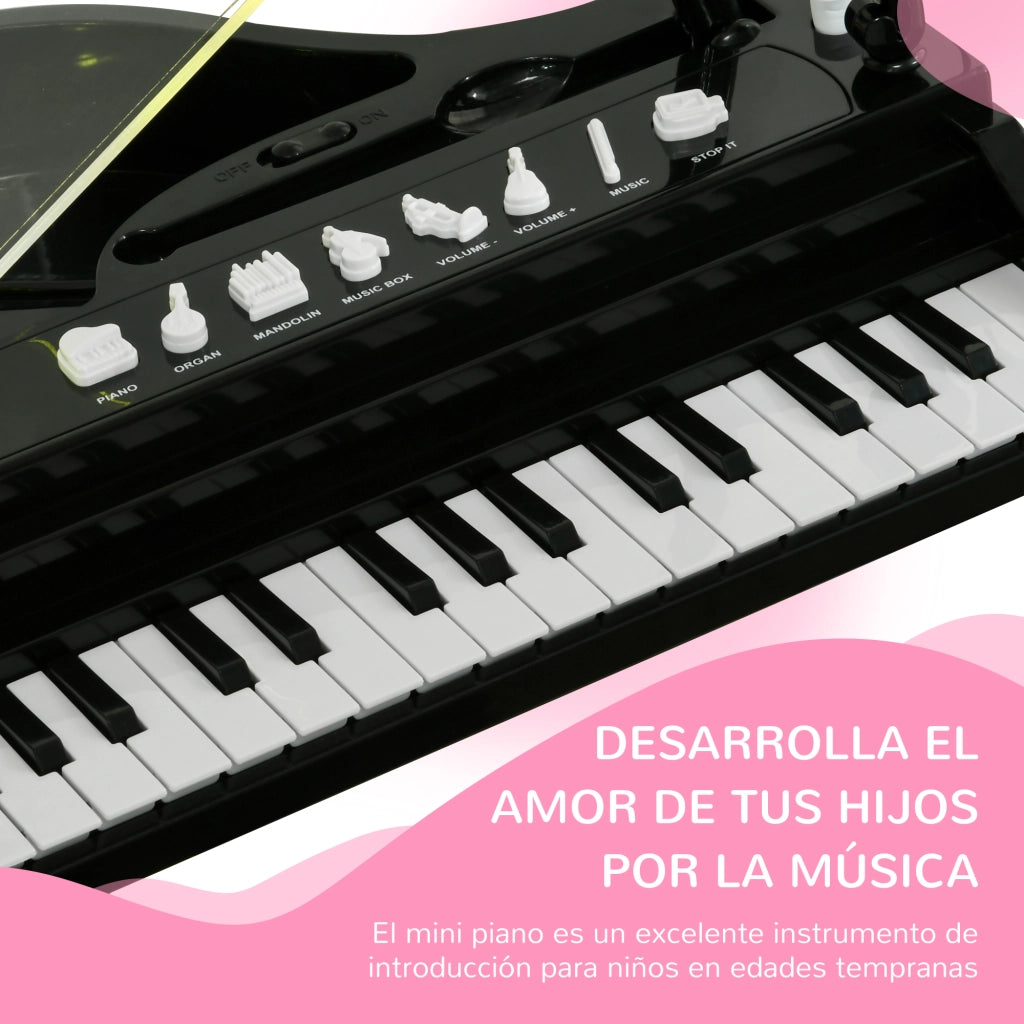 Pianoforte giocattolo bambini con microfono sgabello luci 22 canzoni ¨C zephmum ¨C nero 37x30,5x60,4 cm