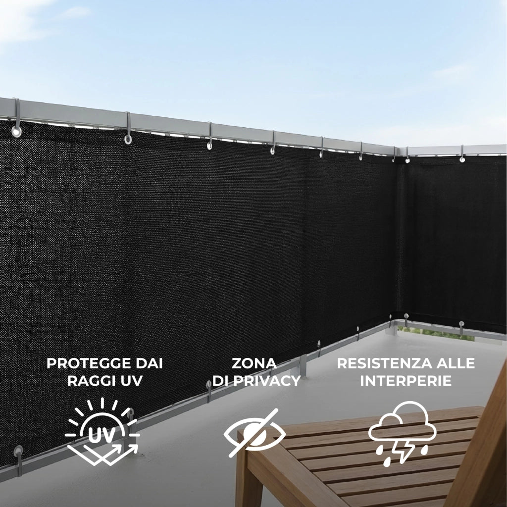Telo Copribalcone Ombreggiante 90% con Occhielli 90x500 Cm per Privacy e Protezione Esterno Frangivista Nero