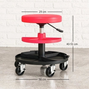 Sgabello da officina con ruote, altezza regolabile 40-51 cm, portata 135 kg, rosso