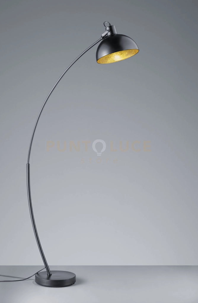RECIFE PIANTANA ARCO NERA DIFFUSORE METALLO NERO INTERNO ORO H.155CM 1 LUCE ATTACCO E27