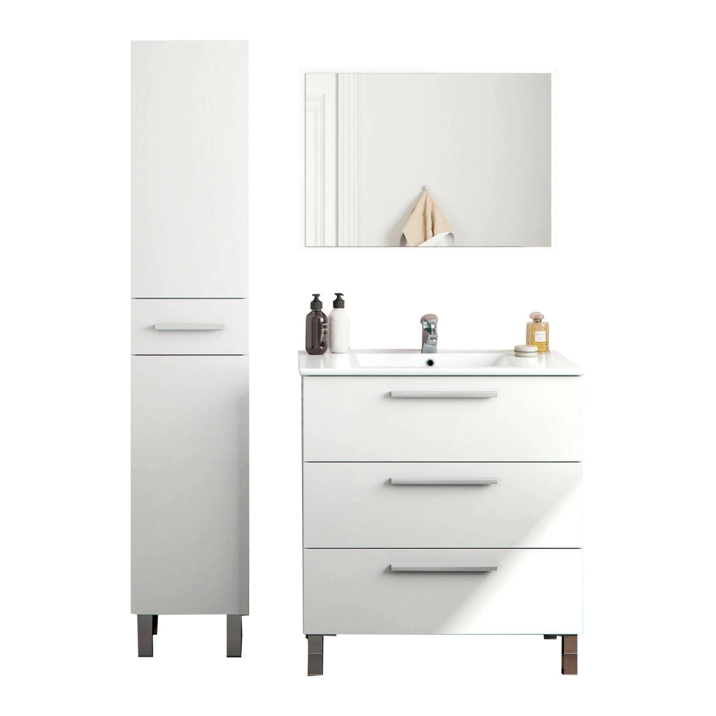 Florinas, set Mobili Bagno Specchio Incluso, Bianco Lucido