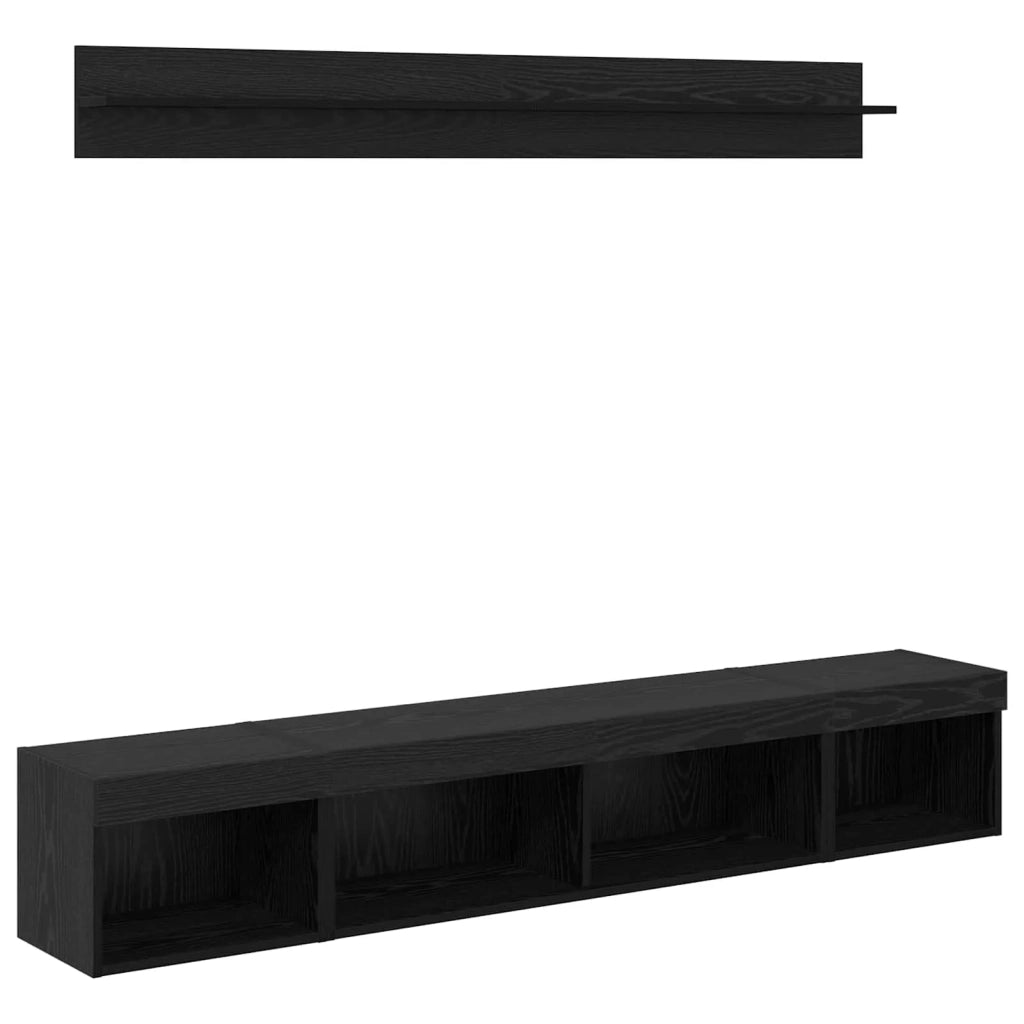 Set di Mobiletto da TV a Parete con led 5 pz-Credenza per TV sospesa Rovere Nero