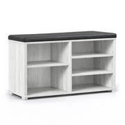 SCARPIERA IN MDF COLOR BIANCO LEGNO CON RIPIANI E SEDUTA IN SIMIL PELLE NERA DIMENSIONI 80X30X47 CM