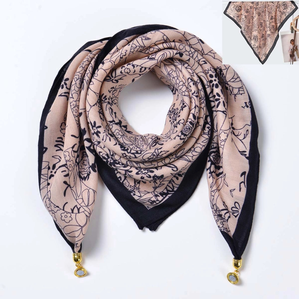 Sciarpa quadrata in cotone e lino/sciarpa di seta da donna con chiusura magnetica, versatile per la primavera e l'autunno, scaldacollo/sciarpa triangolare/sciarpa autunnale.