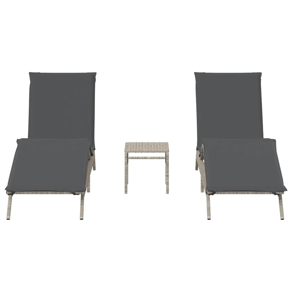 Lettini Prendisole 2pz con Tavolino Grigio Chiaro in Polyrattan 4002715