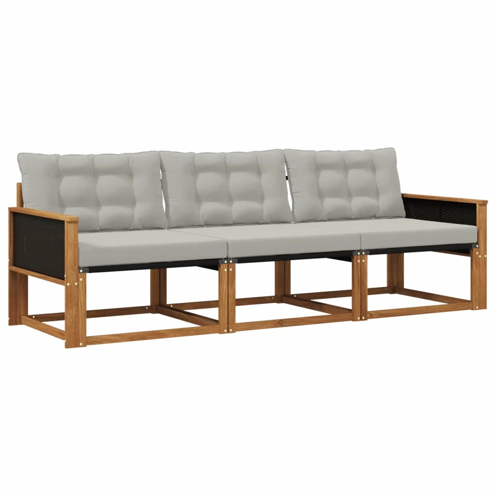 Set di divani da esterno 3 pcs Naturale e Grigio Chiaro