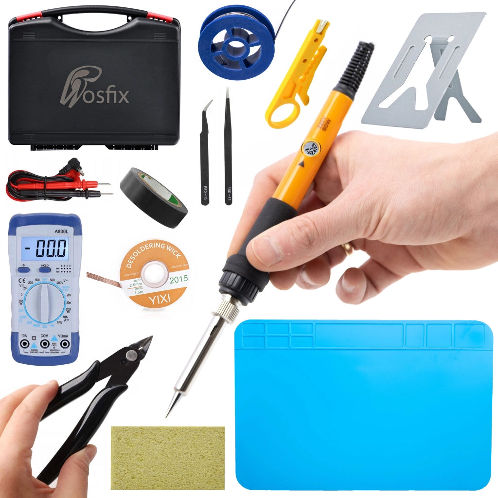 Set di Saldatura Rosfix OP60W PE7 – 19 in 1 con Potenziometro | Precisione e Regolazione Temperatura 200-450°C