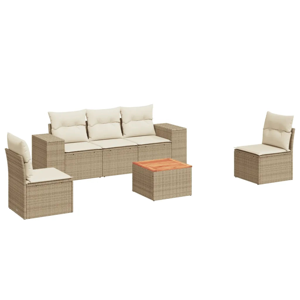Set Divano da Giardino 6 pz con Cuscini Beige in Polyrattan