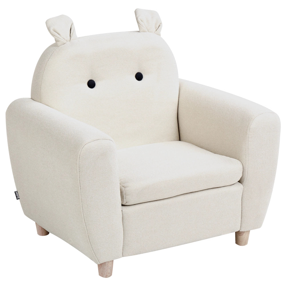 Sedia bianco sporco rivestita in lino con braccioli per bambini Design moderno