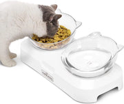 Piatto per gatti con base antiscivente, piatto per cibo con inclinazione 0° e 15°, doppio piatto in plastica trasparente per alimenti e acqua per gatti