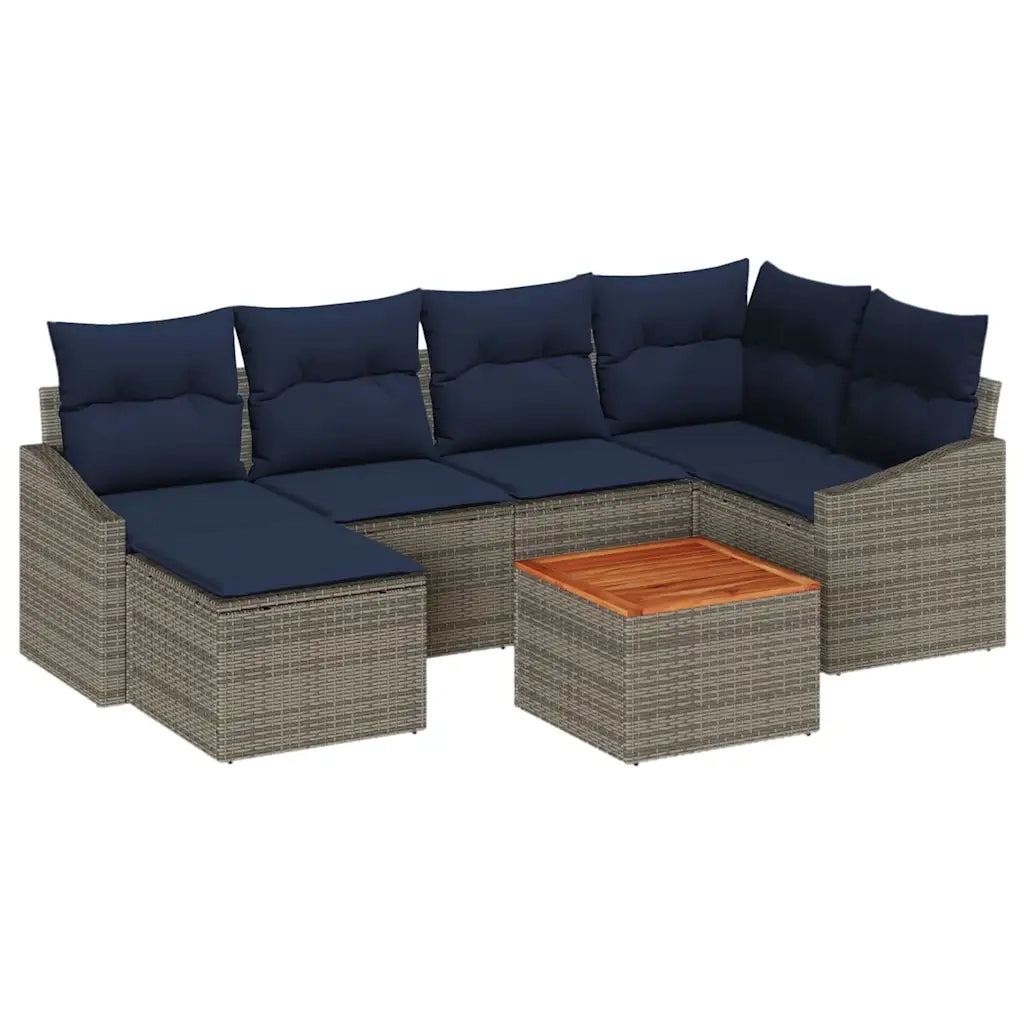 Set Divano da Giardino 7 pcs Grigio e Blu Navy polyrattan 3356526