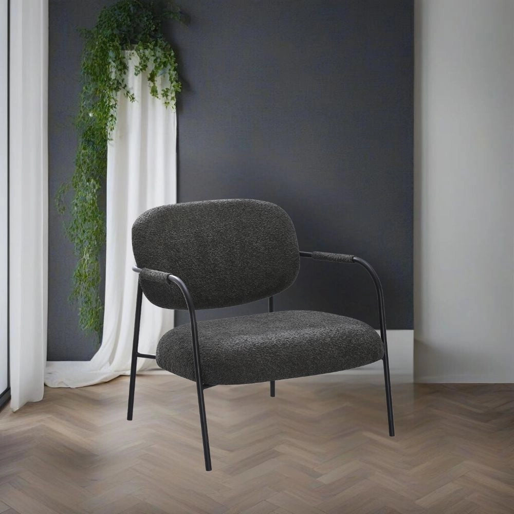2x Poltrona Nat con struttura in metallo nero e seduta in tessuto teddy grigio scuro