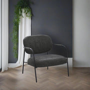 2x Poltrona Nat con struttura in metallo nero e seduta in tessuto teddy grigio scuro