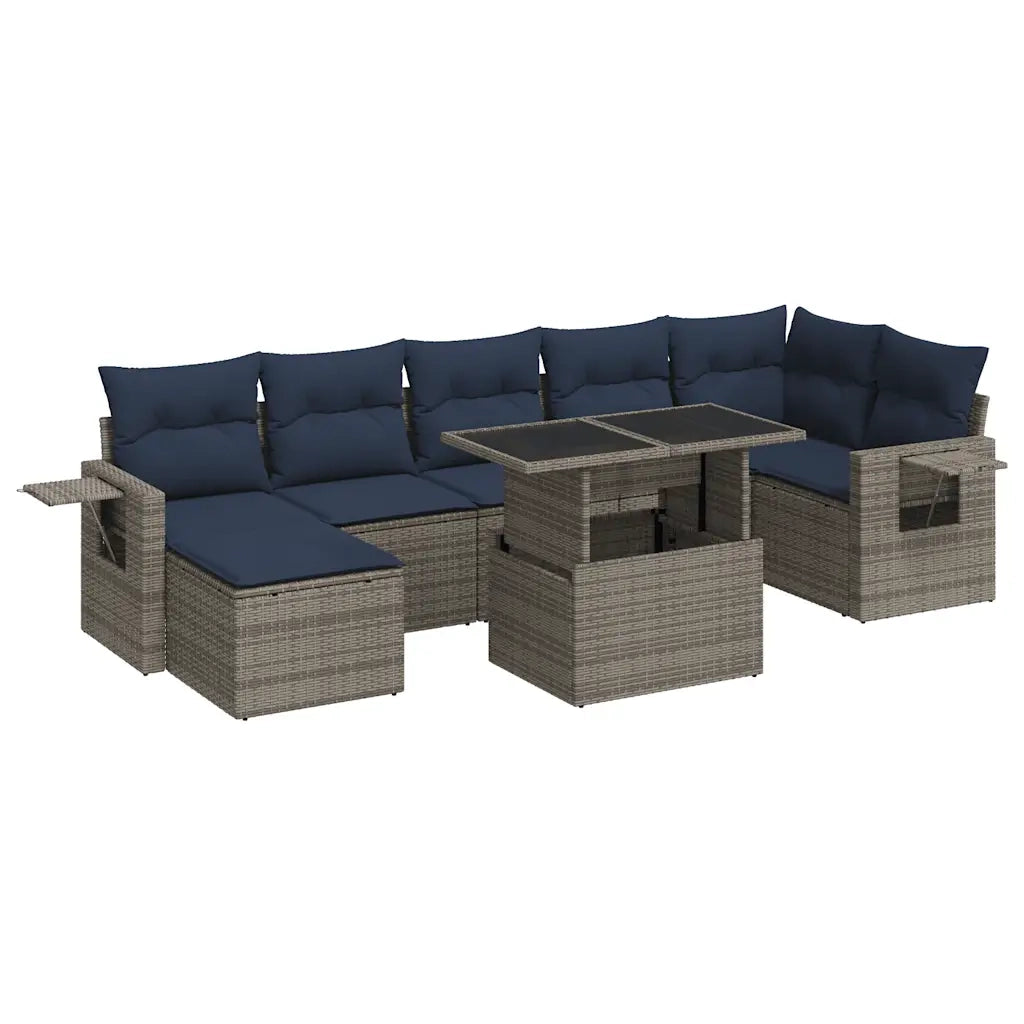 Set Divano da Giardino 8pz con Cuscini Grigio Polyrattan Acacia 3326522