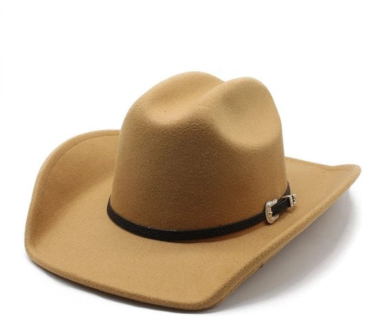 Cappello da cowboy per donna/uomo, piccolo, corto, bordo ampio, adatto per spiaggia, cowgirls, allevatori e cowboy-Khaki