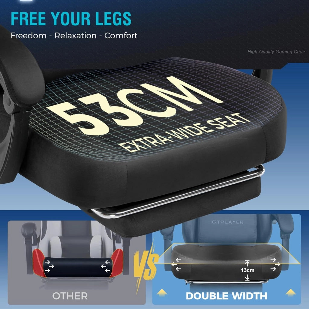 Sedia da gioco in tessuto,ergonomica per computer,con poggiapiedi e supporto lombare, regolabile in altezza,per casa e ufficio,con sedile girevole a 360° e poggiatesta,carico 180 kg (nero)