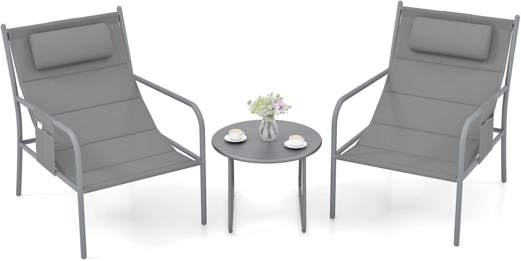 Set di 3 mobili da balcone con 2 sedie da giardino e tavolino, set di mobili da giardino in ferro e tessuto, set da giardino per balcone e terrazza