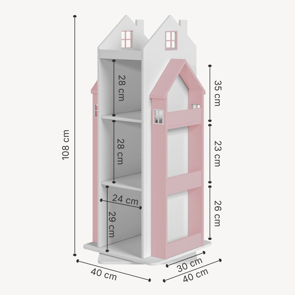Scaffale Girevole Vipsali per Cameretta Design Casetta 108x40x40 cm Rosa / Bianco [en.casa]