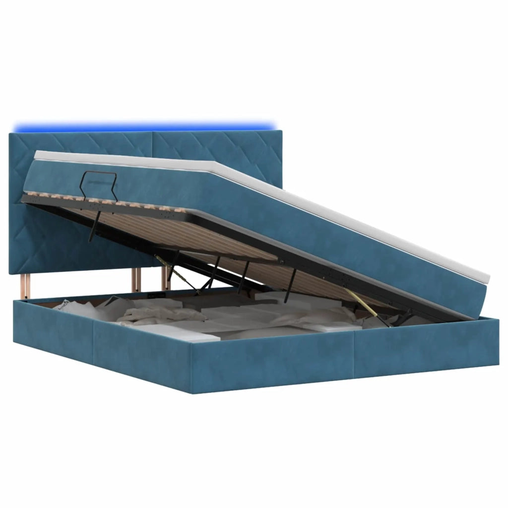 Letto con contenitore LED e materasso Blu Scuro 160 x 200 cm 3460204