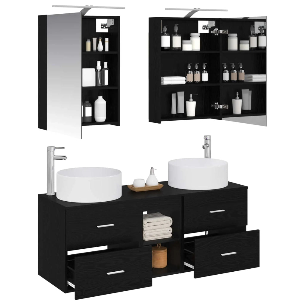 Set di mobili per il bagno 5 pcs Rovere Nero 3407072