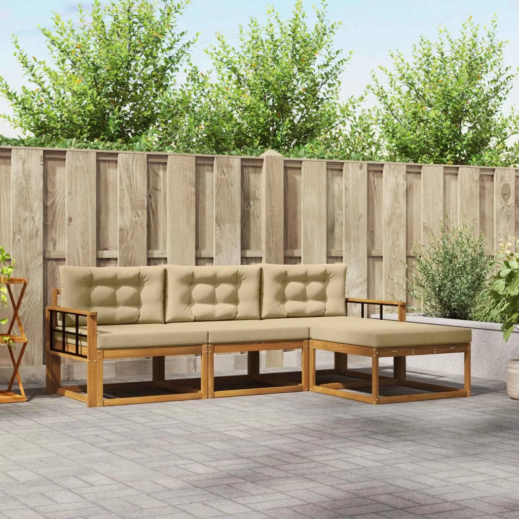 Set di divani da esterno con cuscino 4 pcs Naturale e Beige
