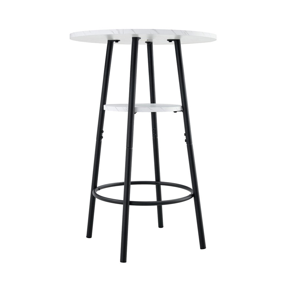 Tavolo Bar con Vano Contenitore ¨C MINIMAL ¨C Rotondo, Effetto Marmo Bianco, Telaio Metallo Nero, ?60x89cm