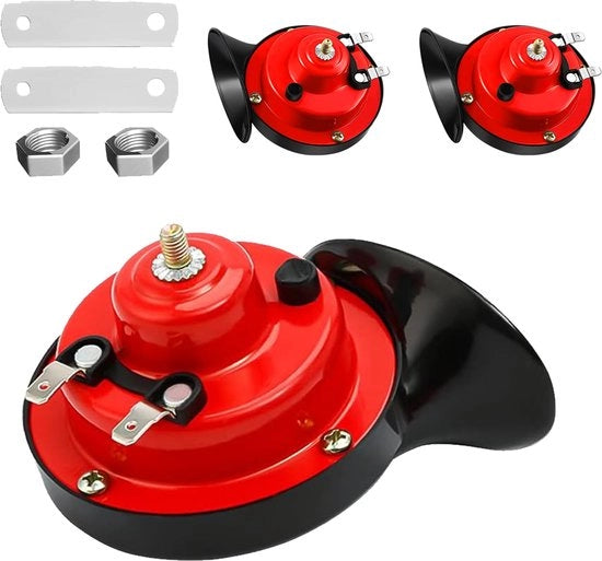 Kit di sostituzione per fischietto auto 12V - 2 in 1 - 300DB Fischietto auto universale - Kit di sostituzione fischietto auto impermeabile - Adatto per auto, motocicli, camion, biciclette, barche - colore rosso