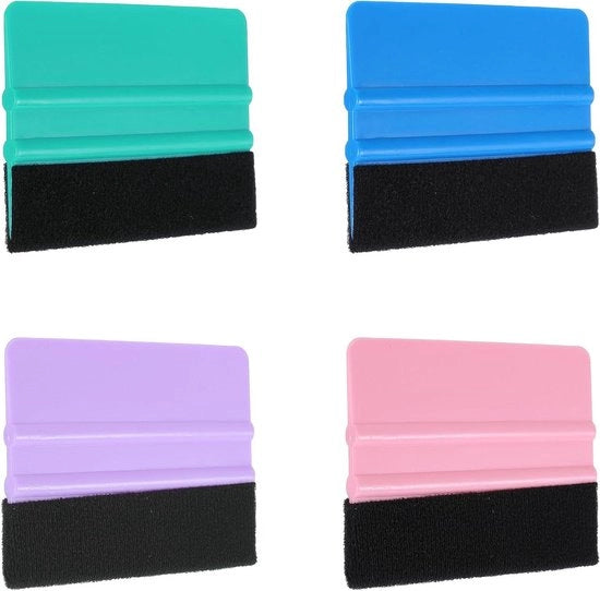 Kit di spazzole per squeegee per autofilm e pellicola per vetri - 4 pezzi - spazzola per pellicola con viti - 10 x 7,3 cm - attrezzo per autofilm - blu rosa viola.