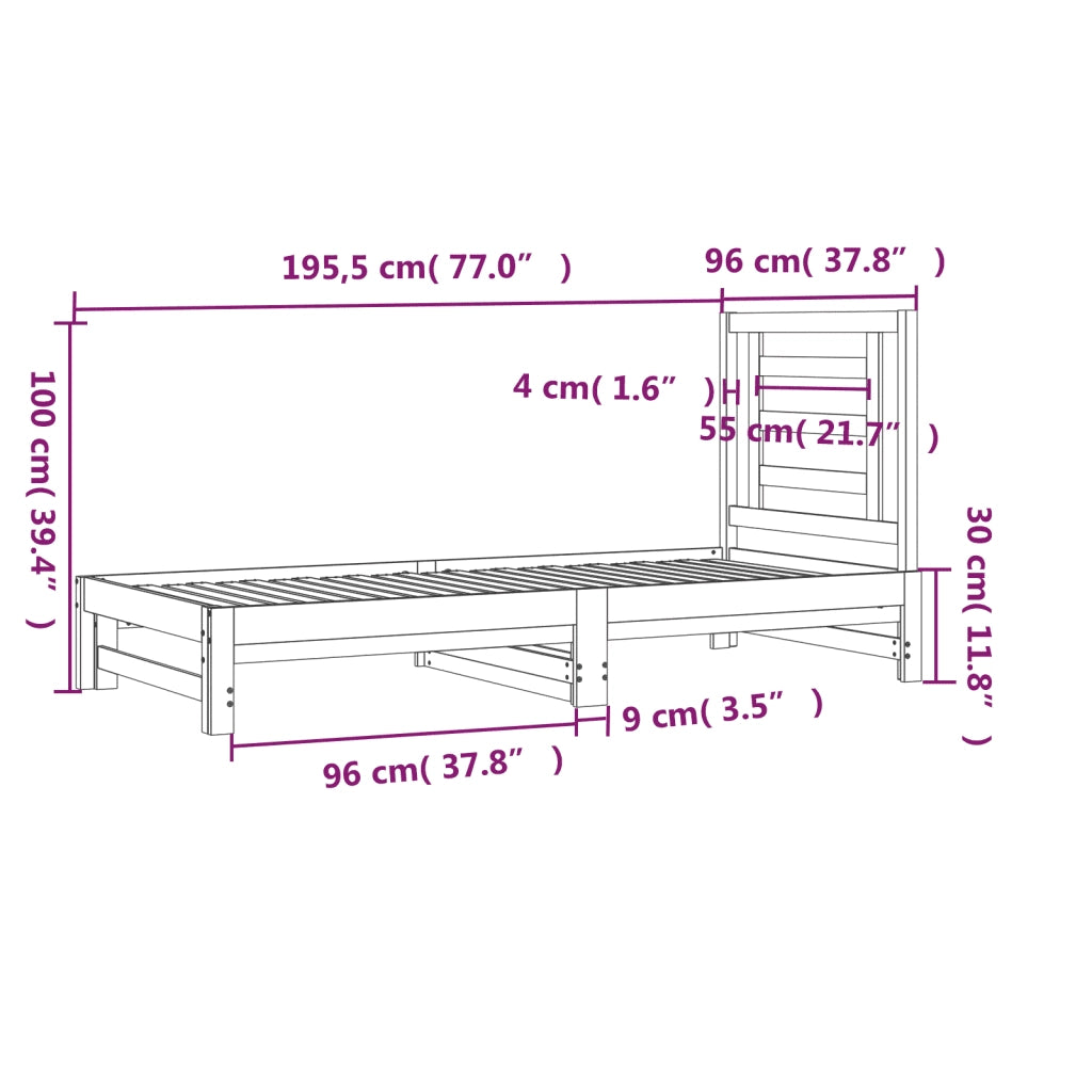 Letto singolo | Letto per adulti | Dormeuse Estraibile Bianca 2x(90x190) cm Legno Massello di Pino