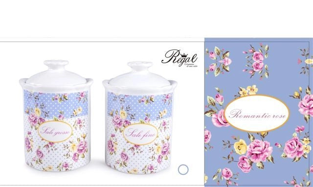 Set Bis Barattoli da Cucina Sale Grosso Sale Fino in Ceramica Romantic Rose