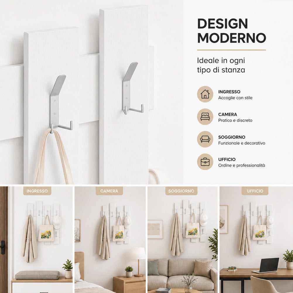 Appendiabiti da Muro Attaccapanni Montaggio a Parete H79xl64xP4 cm Bianco