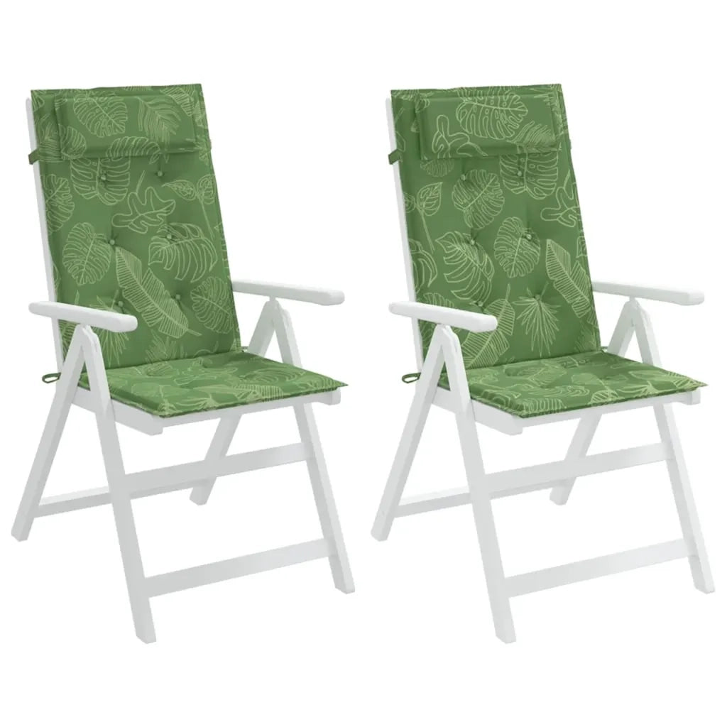 Cuscini Sedia Schienale Alto 2 pz Motivo Foglie Tessuto Oxford 361931