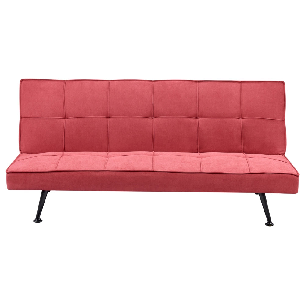 Divano letto in tessuto rosso a 3 posti con imbottitura trapuntata Letto per ospiti senza braccioli con chiusura a scatto
