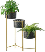In e Outdoormatch Bloempot Randi - Op Standaard - Messing e Nero - Metallo - Set di 3 - Design Moderno