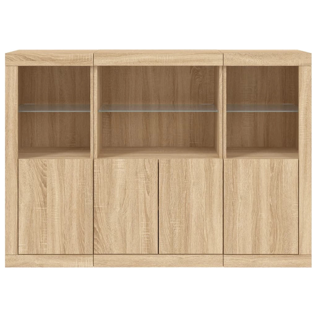 Buffet credenza cassettiera armadio mobile contenitore organizer per cucina soggiorno salotto con luci a LED 3 pezzi legno ingegnerizzato Sonoma marrone 02_0037217