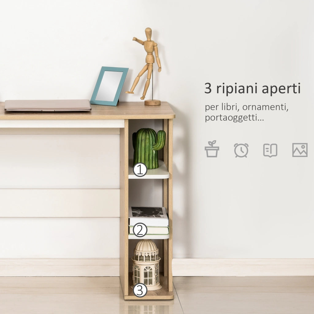 Scrivania Moderna in Legno con Scaffale e Cassetti ¨C Zephmum ¨C Bianco e Quercia 100x44x74cm