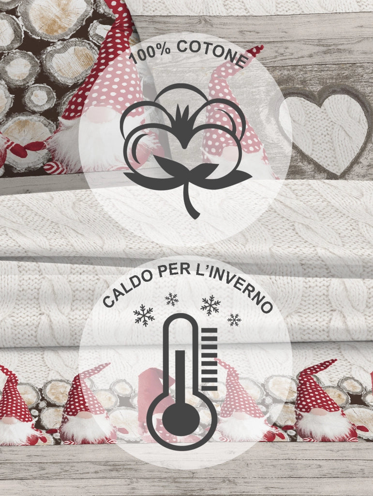 Completo Letto in Flanella Calda e Morbida Anti Pilling - Set Flanellato 3 Misure parure con Federe - Gnomi rosso - 2 Piazze
