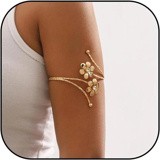 Bracciale per polso flessibile con disegno di fiori e farfalle - Anello d'oro per donne - Ipoadatto e idoneo alla pelle