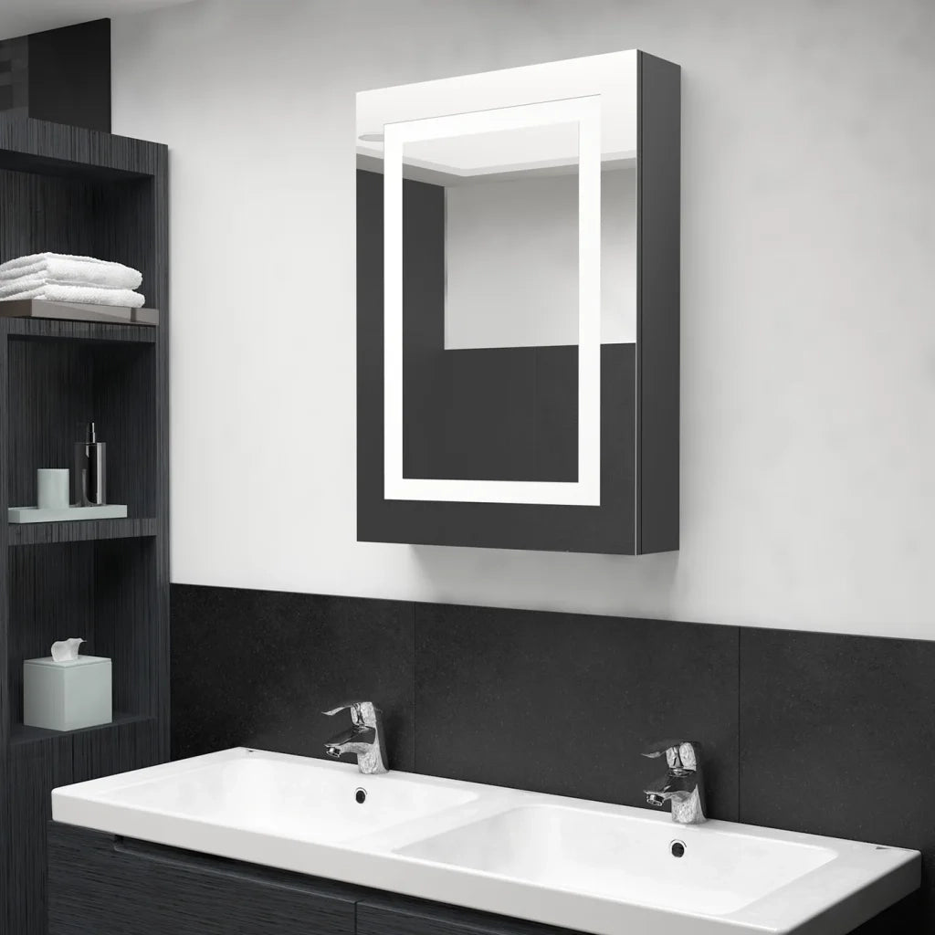 Armadietto Bagno con Specchio e LED Grigio 50x13x70 cmcod mxl 130109