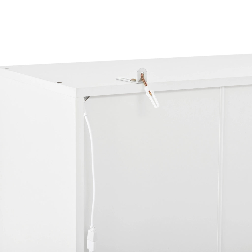Mobili da ingresso con specchio, seduta, ganci e LED, 2 cassetti, ripiani regolabili, in MDF bianco, 100 × 35 × 180 cm