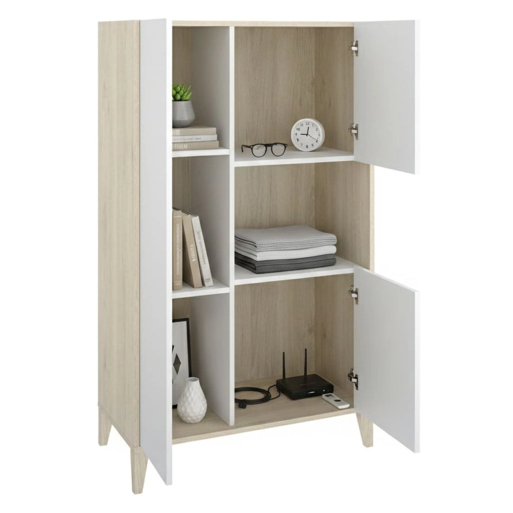 Madia Cleburne, Credenza 4 Ripiani, 43x81x138h cm Bianco
